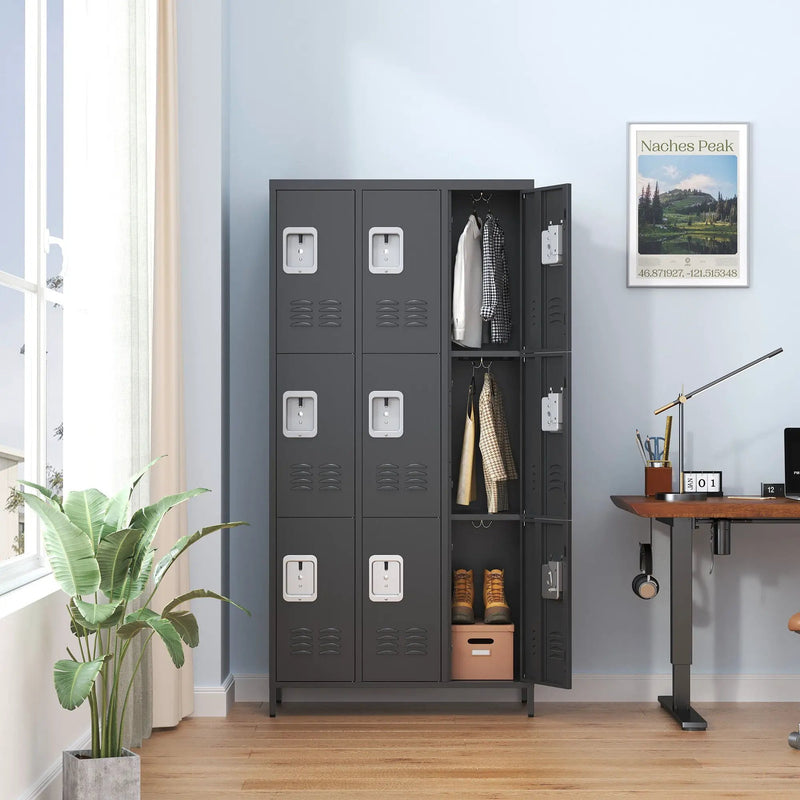 9 Door Lockers With Lock For Secure Storage And - Black by HouseOfZazla