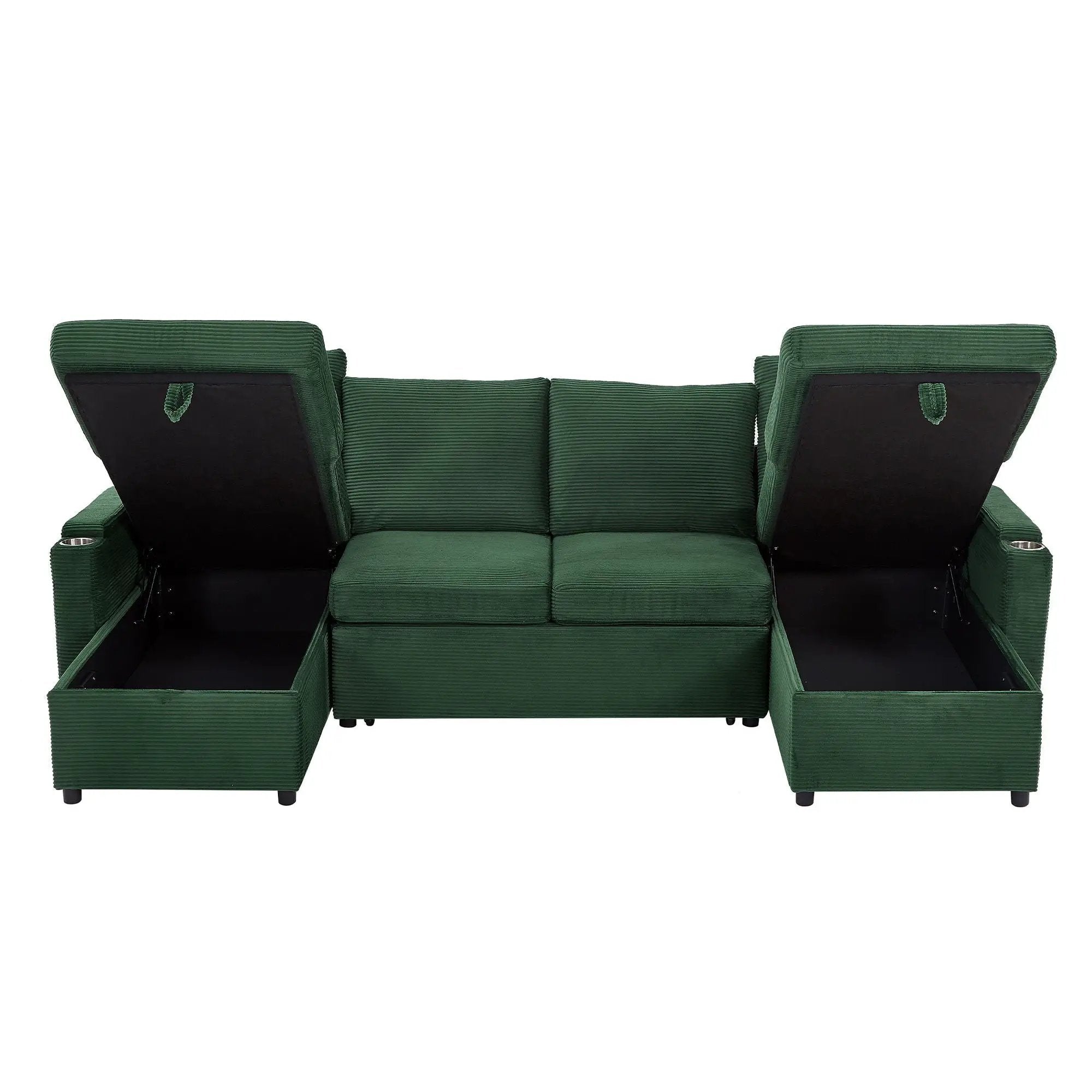 U Shaped Sectional Sofa Bed With Storage Chaise Lounges, USB Ports, And Cup Holders by Unique Piece Furniture