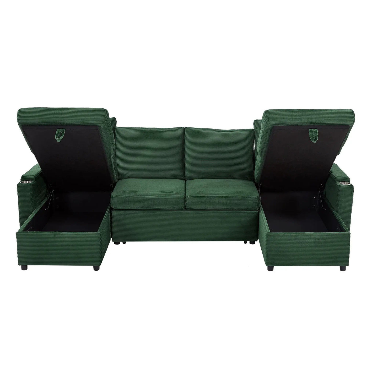 U Shaped Sectional Sofa Bed With Storage Chaise Lounges, USB Ports, And Cup Holders by HouseOfZazla