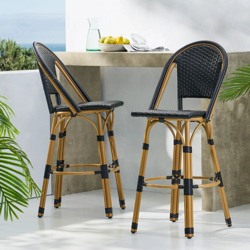 Outdoor Rattan And Aluminum French Barstools (Set of 2) by HouseOfZazla