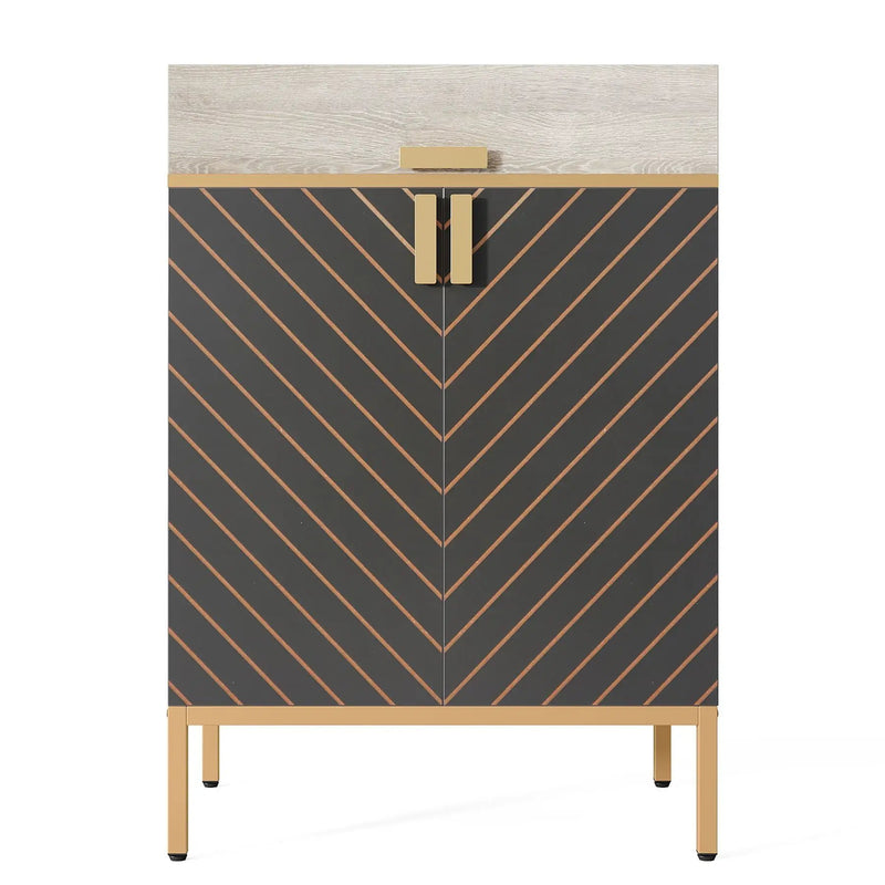 4 Tier Entryway Shoe Cabinet With Doors - Gray / Gold by HouseOfZazla