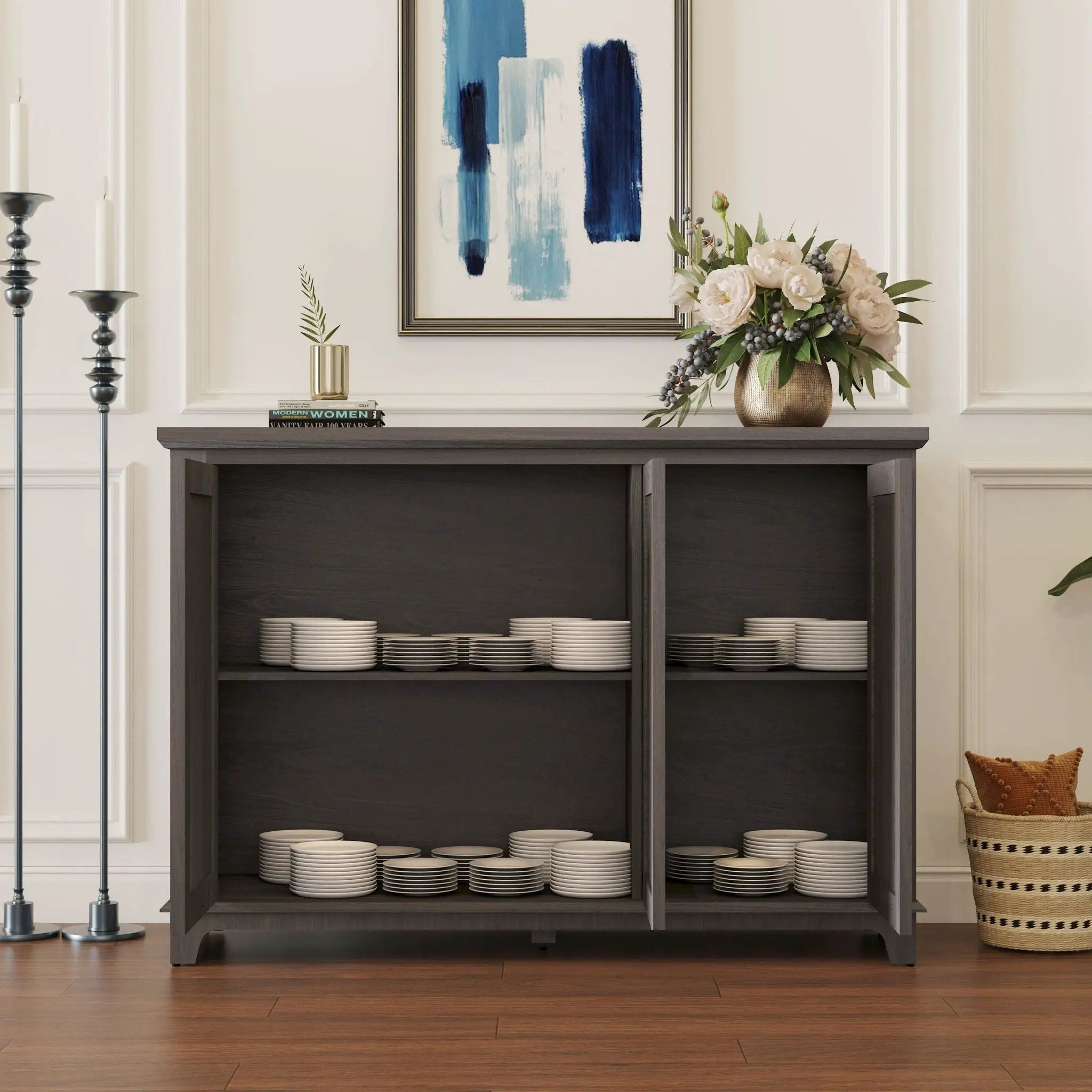 3 Door Mirrored Sideboard Cabinet With Adjustable Shelves by HouseOfZazla