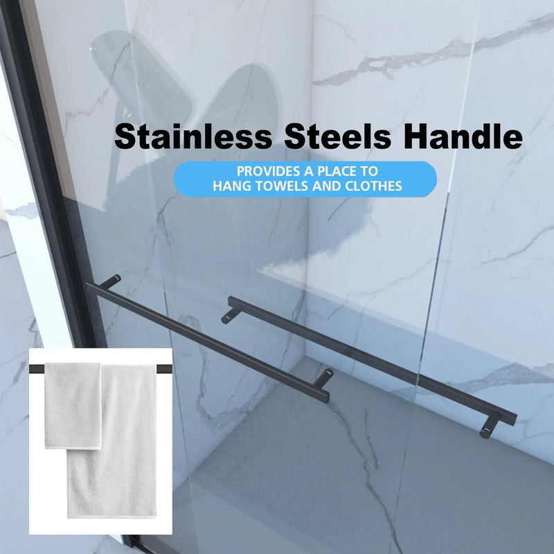 Frame Double Sliding Shower Door, Bypass Bathroom Sliding Door With Premium Clear Tempered Glass, Hardware Sliding Glass Shower Enclosure - Matte Black by HouseOfZazla