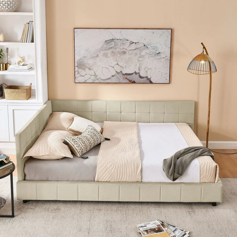 Mid-Century Storage Upholstered Tufted Bed Frame With Backrest And Armrests by Unique Piece Furniture