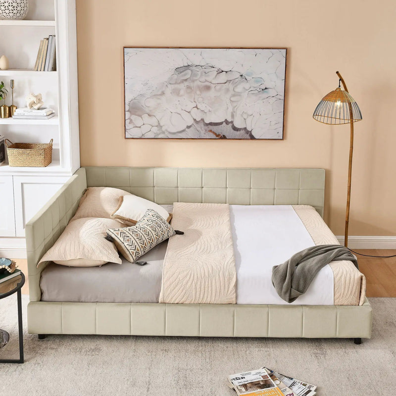 Mid-Century Storage Upholstered Tufted Bed Frame With Backrest And Armrests by HouseOfZazla