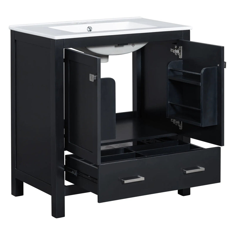 Bathroom Vanity With Single Sink, Combo Cabinet Undermount Sink, Bathroom Storage Cabinet With Two Doors And A Drawer, Soft Closing, Multifunctional Storage, Solid Wood Frame by HouseOfZazla