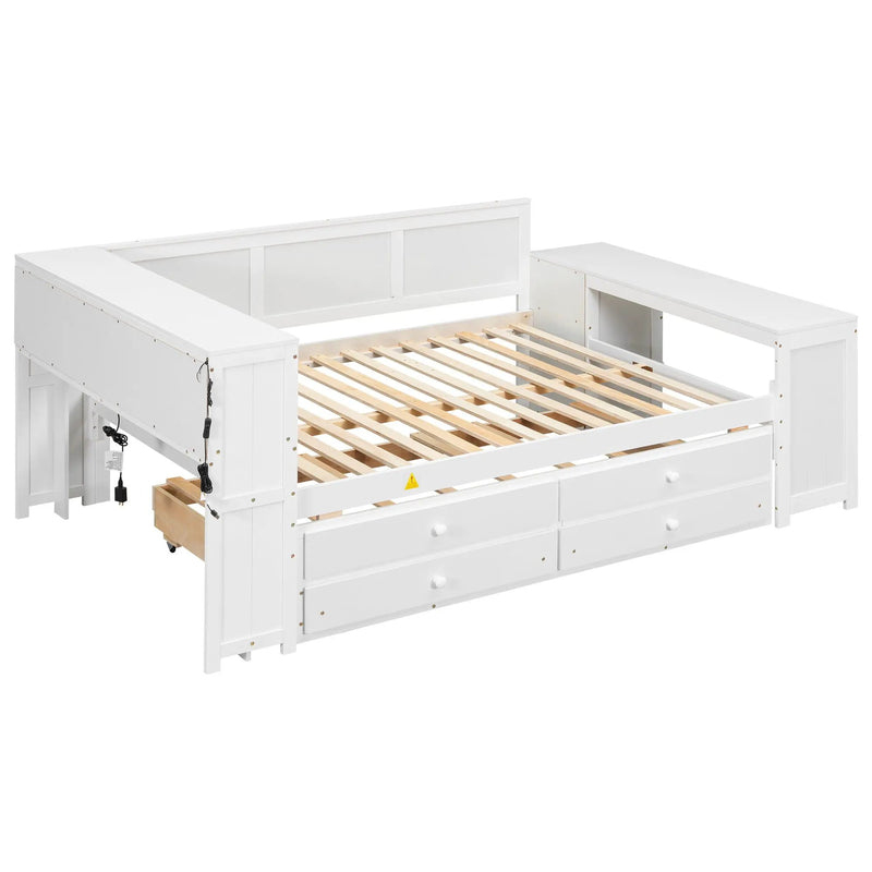Daybed With Storage Shelves, Drawers, Trundle, Charging Station, LED Light, Desk And Cabinet by HouseOfZazla