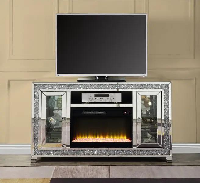 Noralie - 35" TV Stand With Fireplace & LED - Mirrored & Faux Diamonds by Unique Piece Furniture