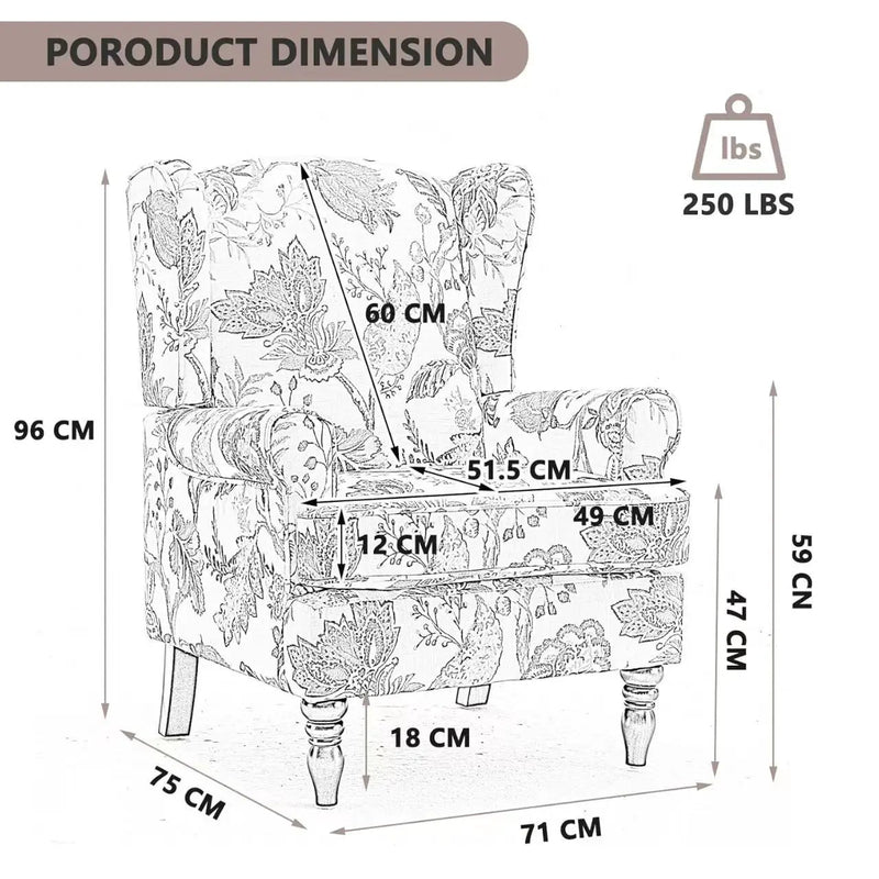 Modern Accent Chair with Retro Wood Legs - Floral by HouseOfZazla