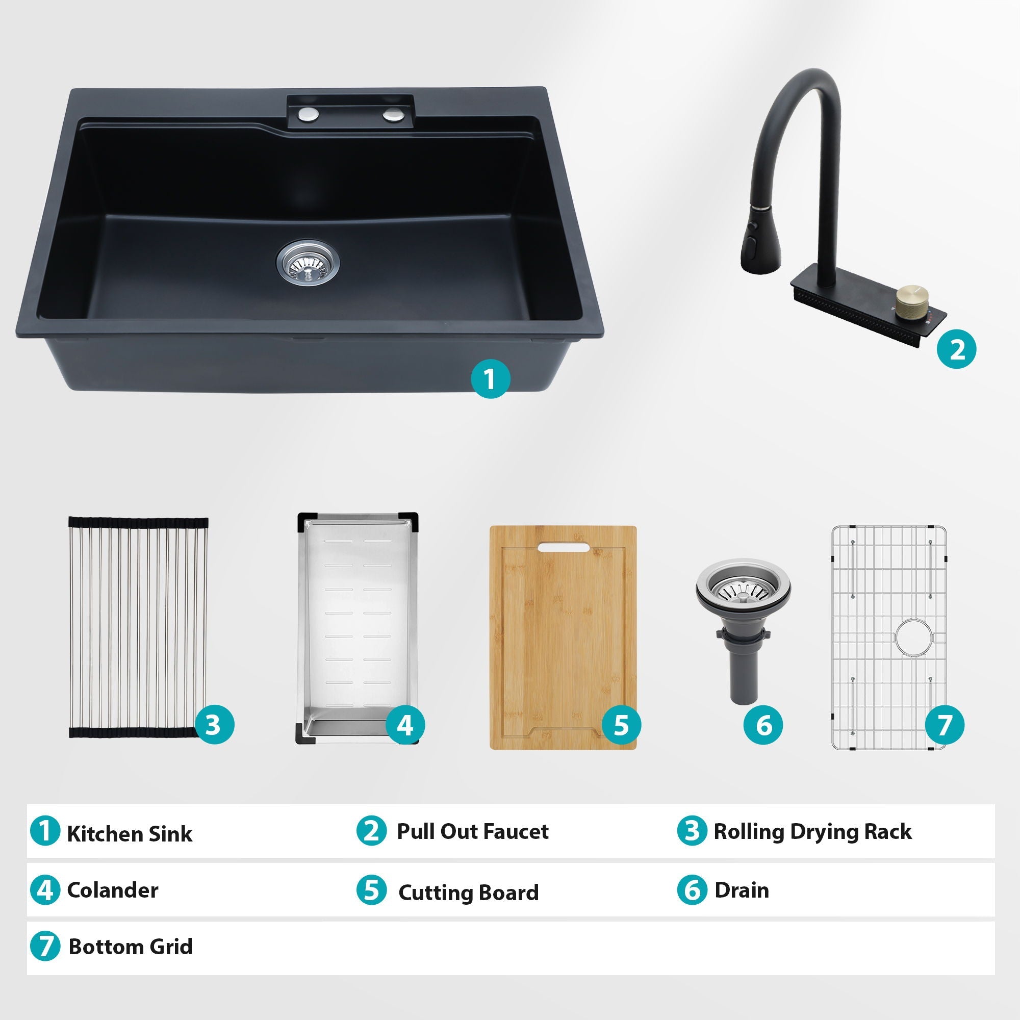 Waterfall Kitchen Sink With Pull Out Faucet & Cup Washer by HouseOfZazla