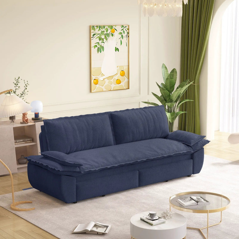 Queen Pull Out 3 In 1 Convertible Sleeper Sofa Bed - Blue by HouseOfZazla