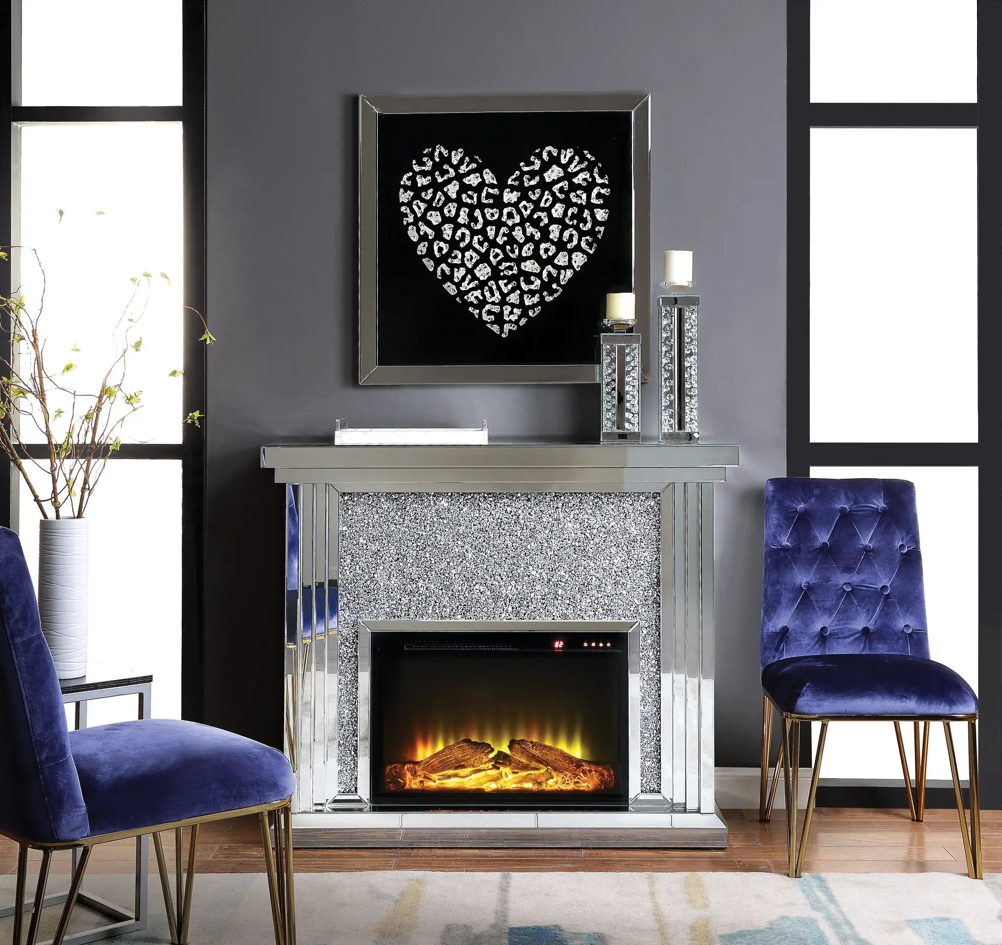 Noralie Mirrored & Faux Diamonds Fireplace by HouseOfZazla