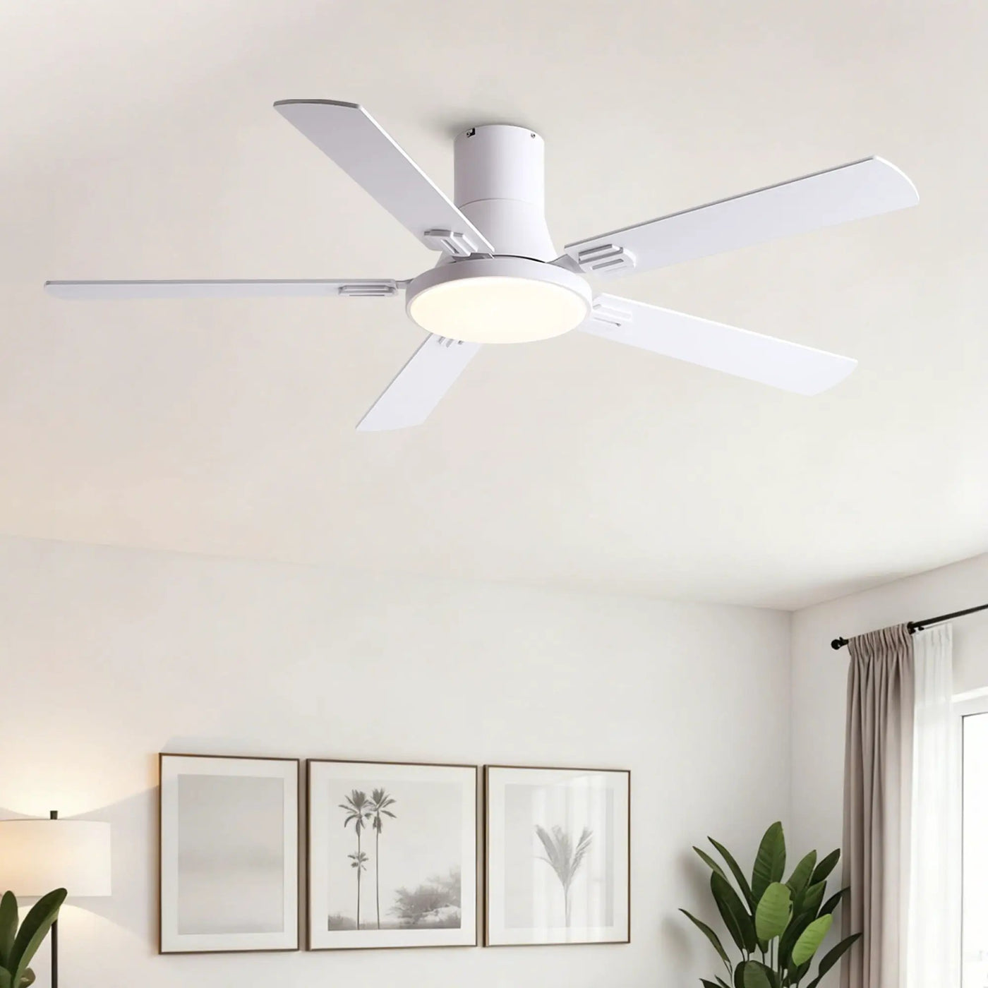 Flush Mount Ceiling Fans With LED Light And Remote Control, 5 Blades by Unique Piece Furniture