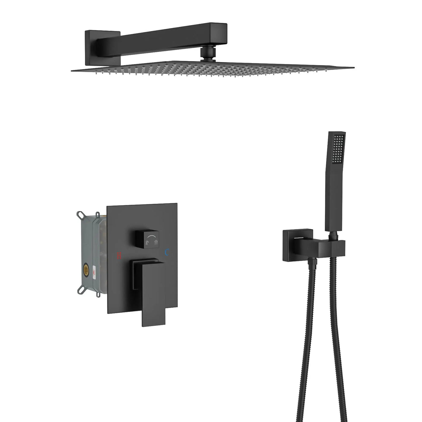 Dual Shower Head System With 12" Square Rain Shower And Rough In Valve by HouseOfZazla