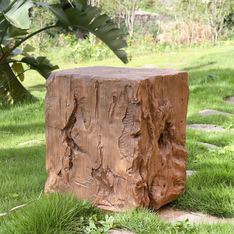 Amira Outdoor and Indoor Stump Shape MGO Side Table Brown Finish by HouseOfZazla