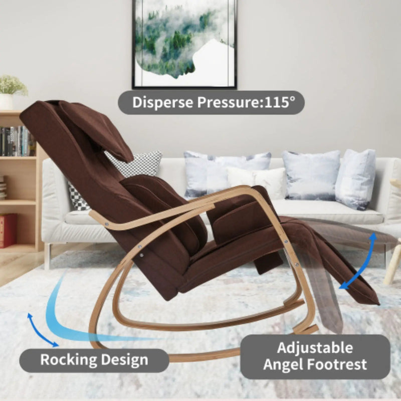 Comfortable Relax Rocking Chair With Full Massage Function Cotton Fabric Air Pressure - Brown by Unique Piece Furniture