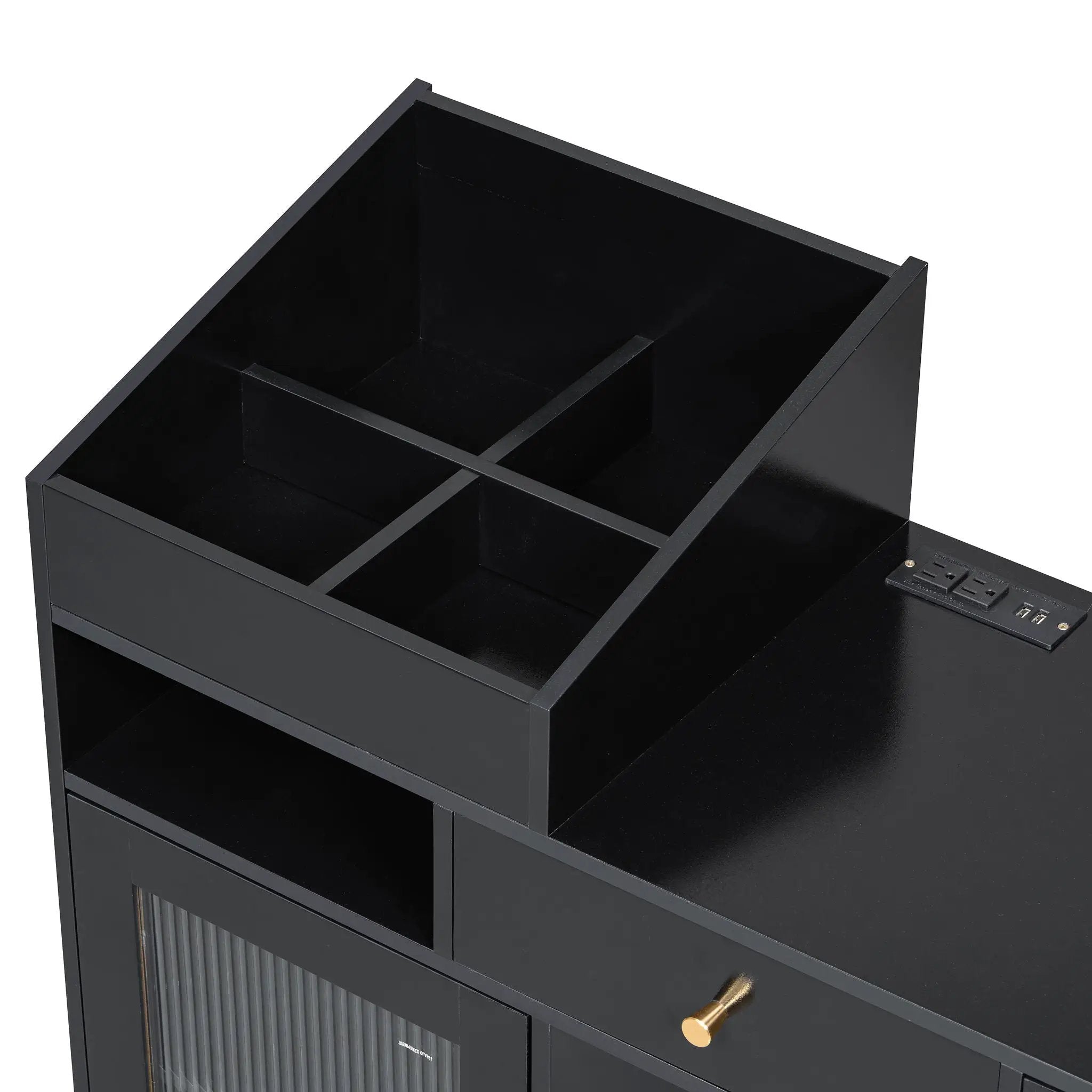 Modern Makeup Vanity Desk With Drawers Cabinet & Charging Port Engineered Wood Space Saving Design For Small Places - Black by HouseOfZazla