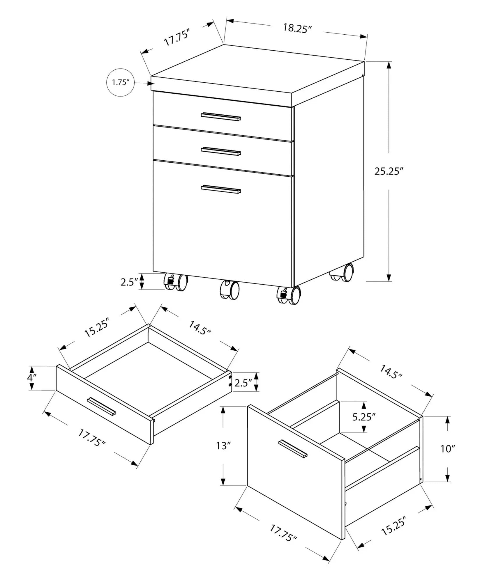 File Cabinet Rolling Mobile Storage Drawers Printer Stand For Office by Unique Piece Furniture