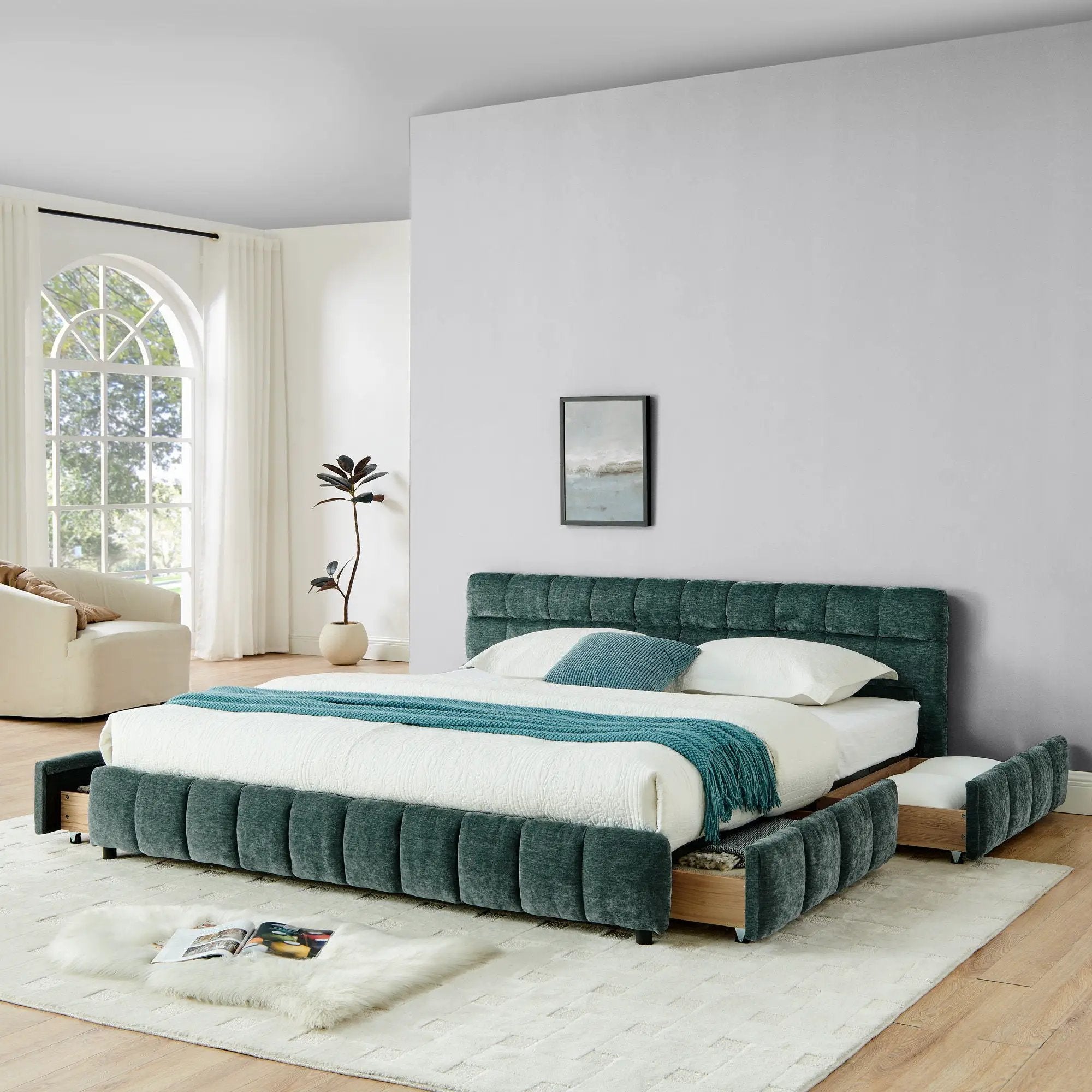 Modern Platform Bed Frame With Thick Fabric by Unique Piece Furniture