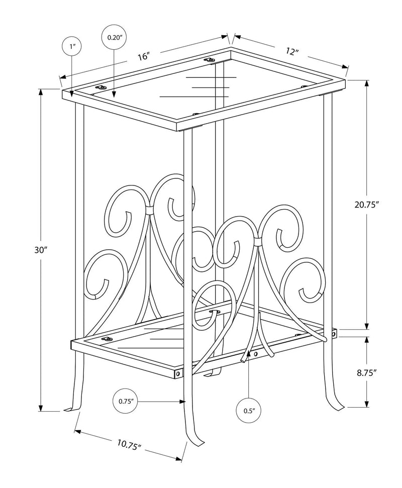 Accent Table, Side Tempered Glass, Transitional - Silver by Unique Piece Furniture