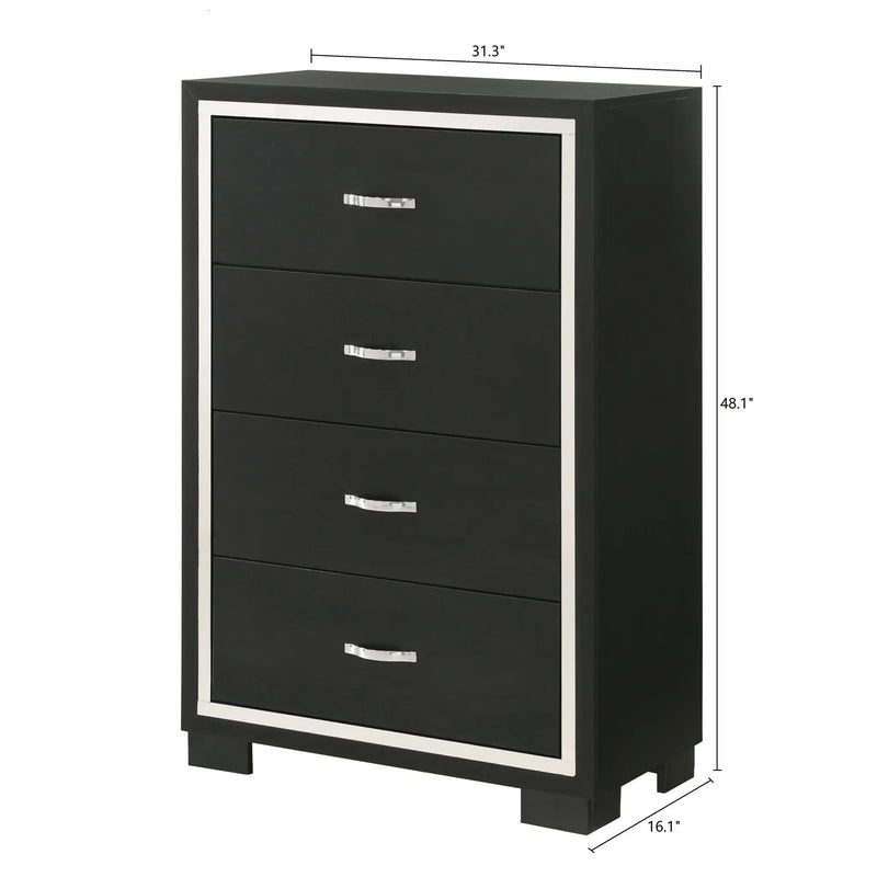 4 Drawer Bedroom Chest With Handles Furniture - Black by HouseOfZazla