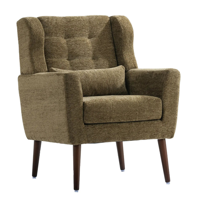 Modern Accent Chair, Arm Chairs For Living Room, Upholstered Mordern Armchair, Comfy Soft Padded Lounge Chair In Small Space, Bedroom, With Pillow, Solid Wood Leg by HouseOfZazla