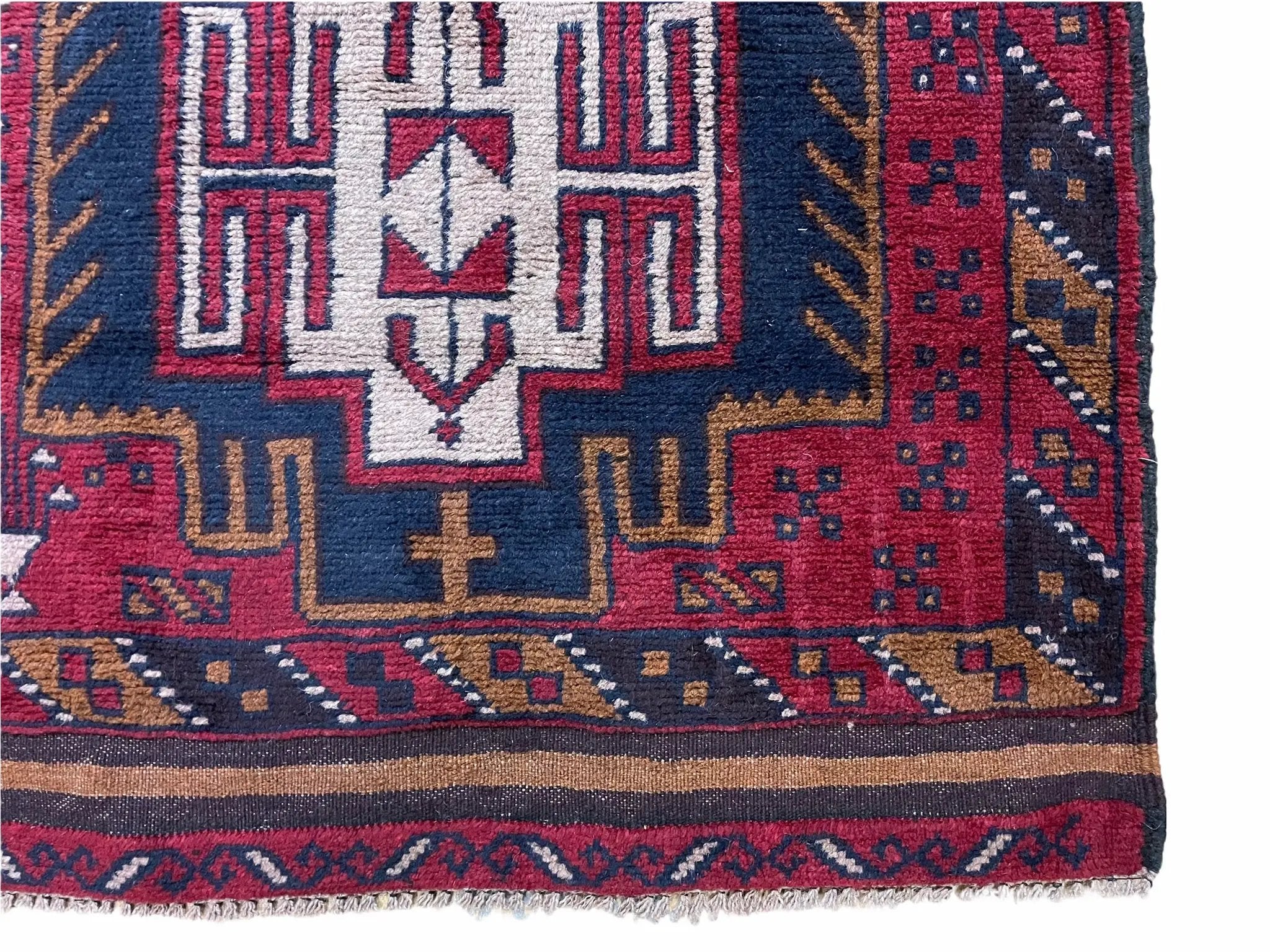2' 9" X 4' 7" Vintage Handmade Tribal Wool Rug Balouchi Rug Afghan Rug Red Beige by Jewel Rugs
