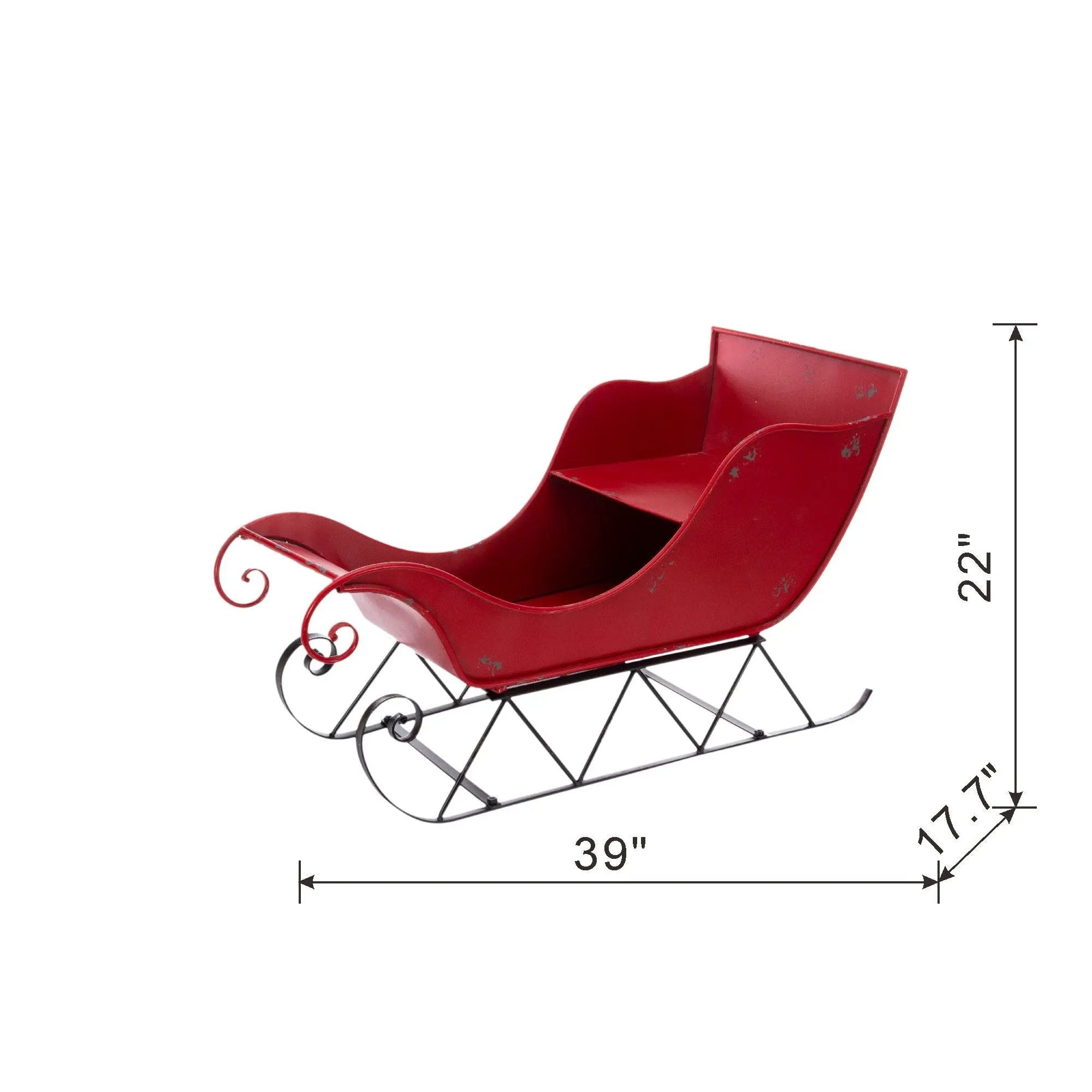 Iron Sleigh Large, Distressed Christmas Santa Sleigh Holiday Decoration by Unique Piece Furniture