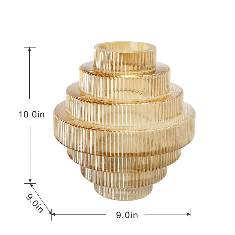 9.1x9.8" Tiered Geometric Amber Luster Clear Vase by HouseOfZazla