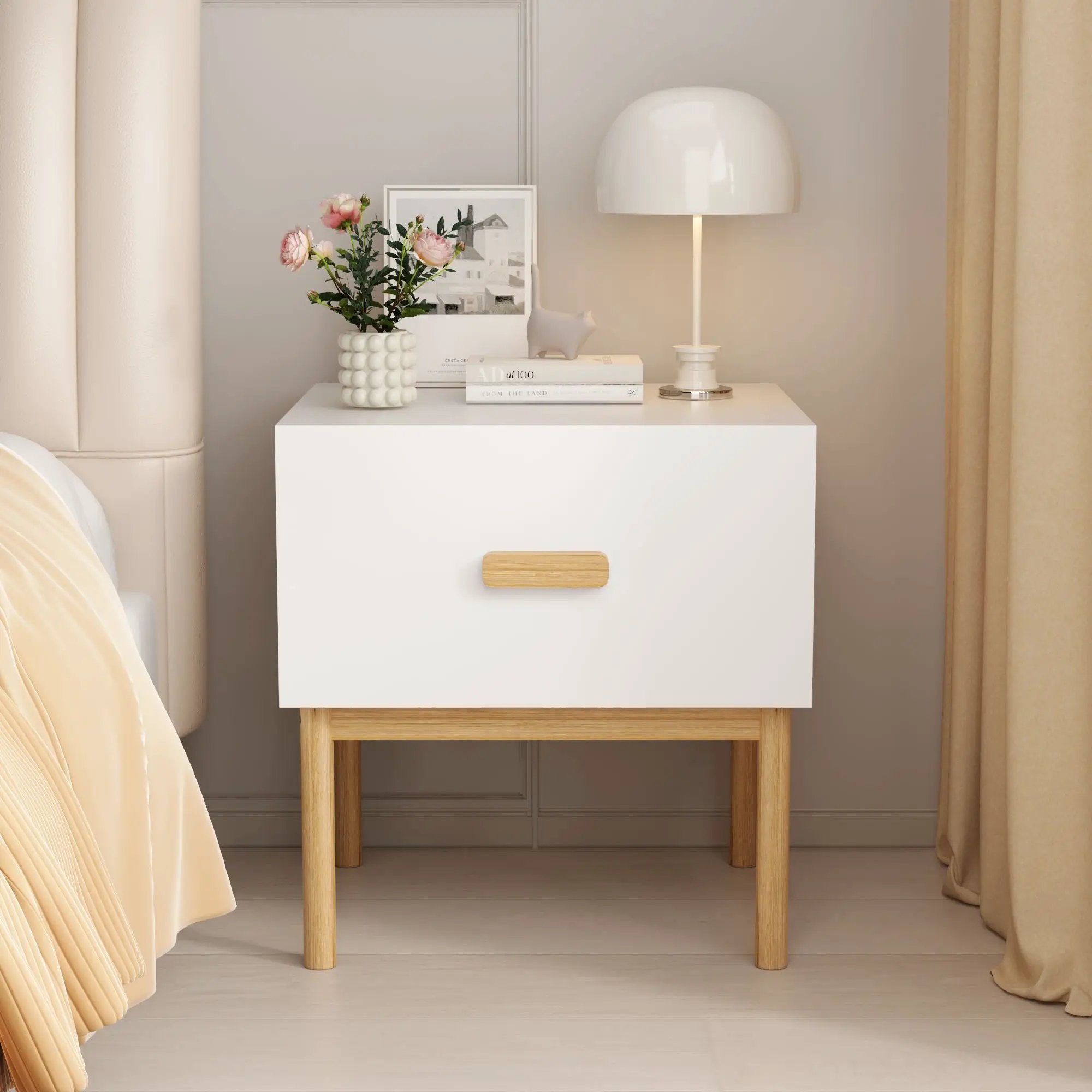 Nightstand With Drawer, Minimalist Bedside Table With Handle For Bedroom - White by Unique Piece Furniture