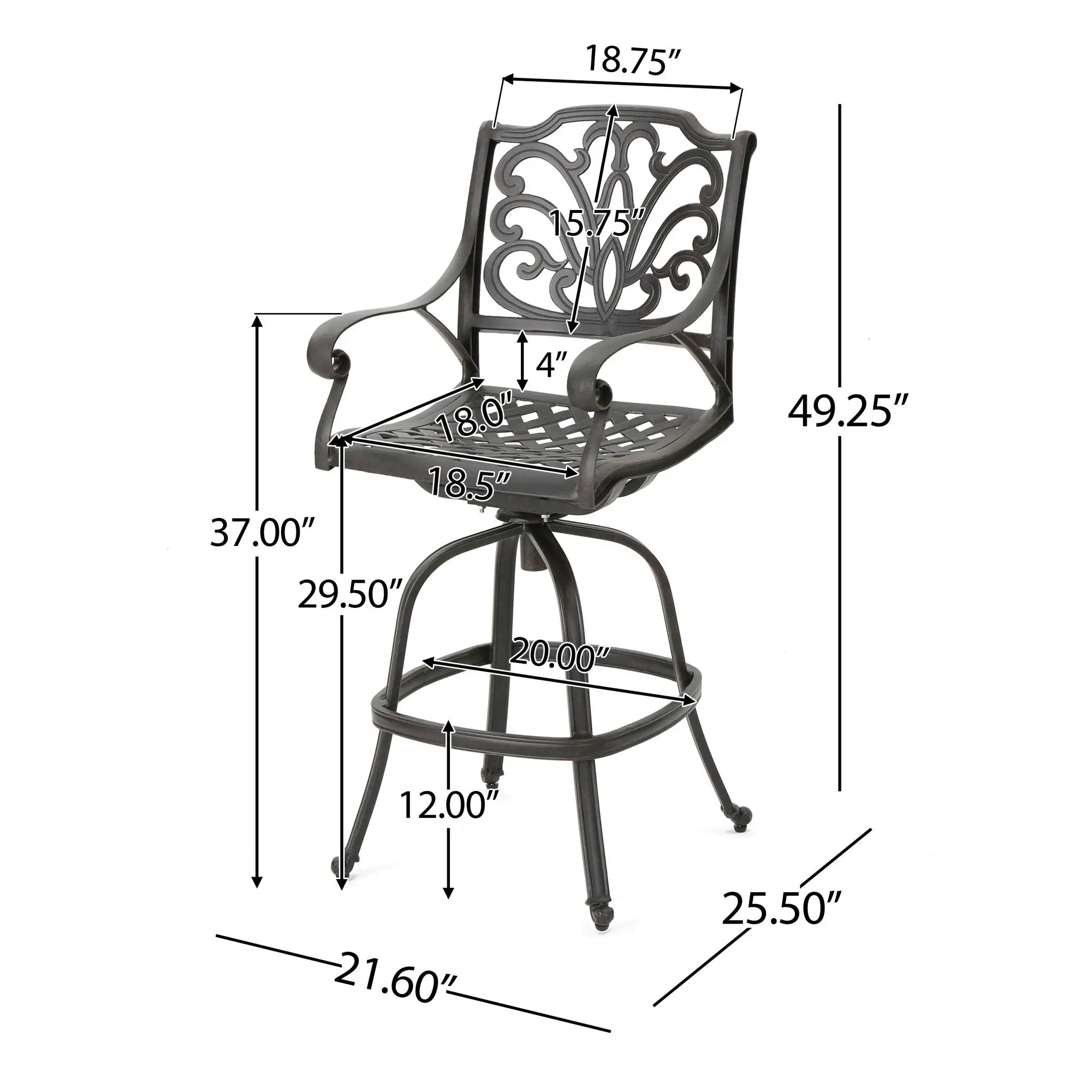 Outdoor Cast Aluminum Swivel Bar Stool With Scrolled Arms - Bronze by HouseOfZazla
