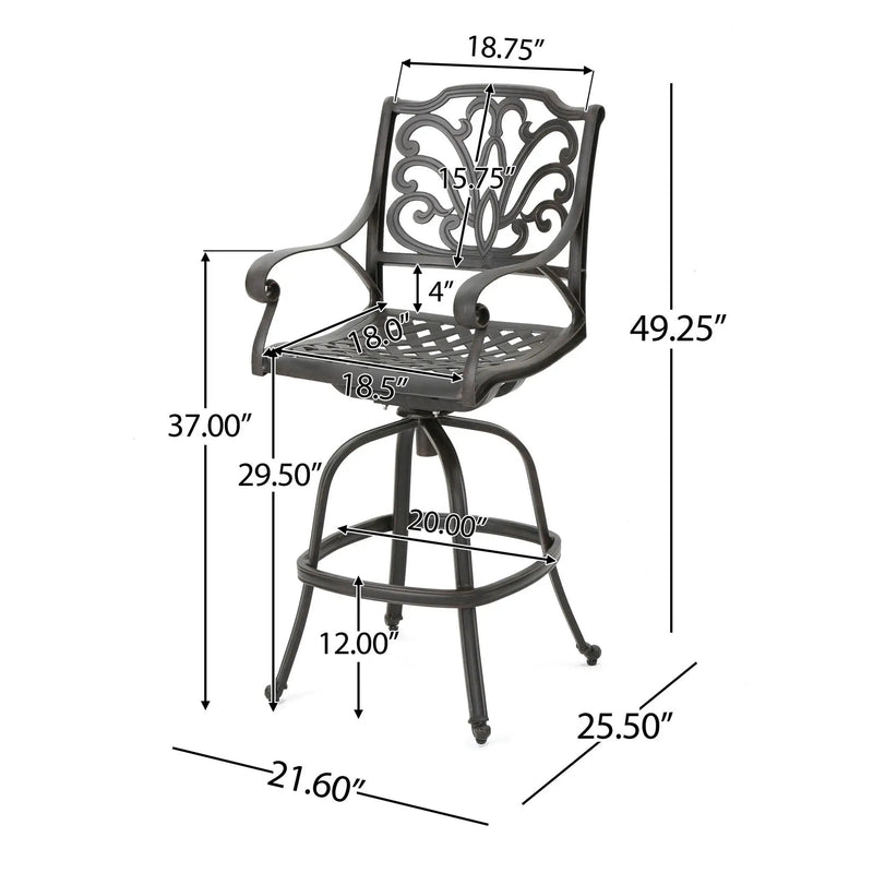 Outdoor Cast Aluminum Swivel Bar Stool With Scrolled Arms - Bronze by HouseOfZazla