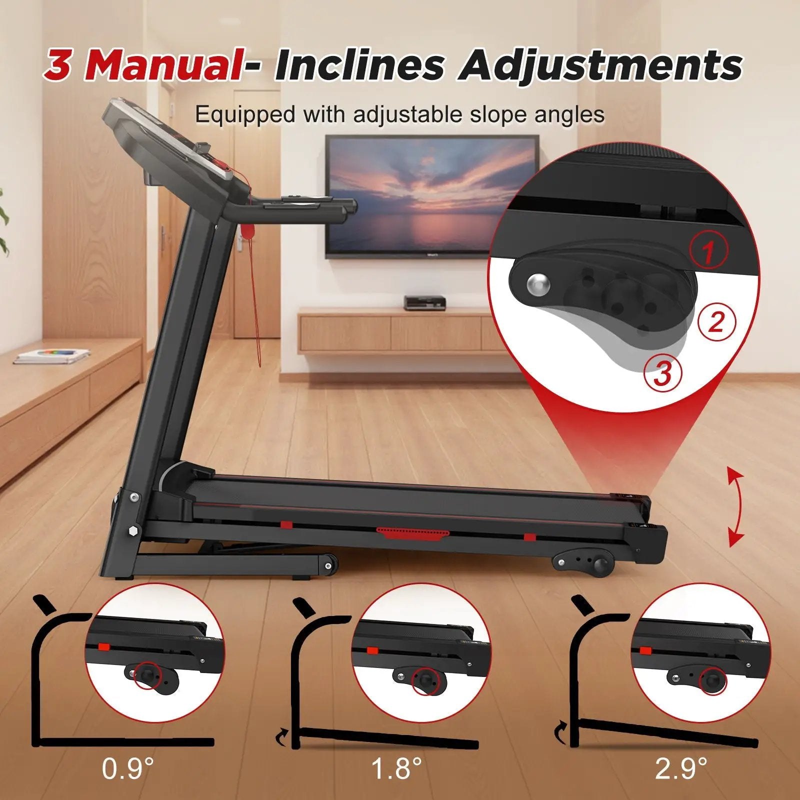 Folding Treadmills For Home - 3.5Hp Portable Foldable With Incline, Electric Treadmill For Running Walking Jogging Exercise With 12 Preset Programs, Indoor Workout Training Space Save Apartment, App - Black by HouseOfZazla