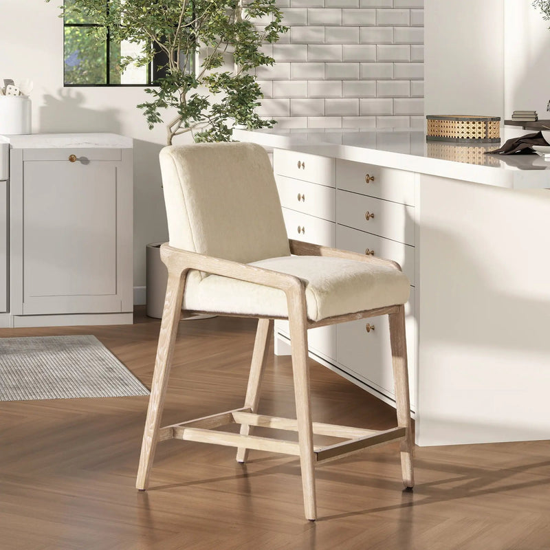 Arizona - Solid Ash Upholstered Counter Stool With Rope Detail - Creme De La Creme White by Unique Piece Furniture