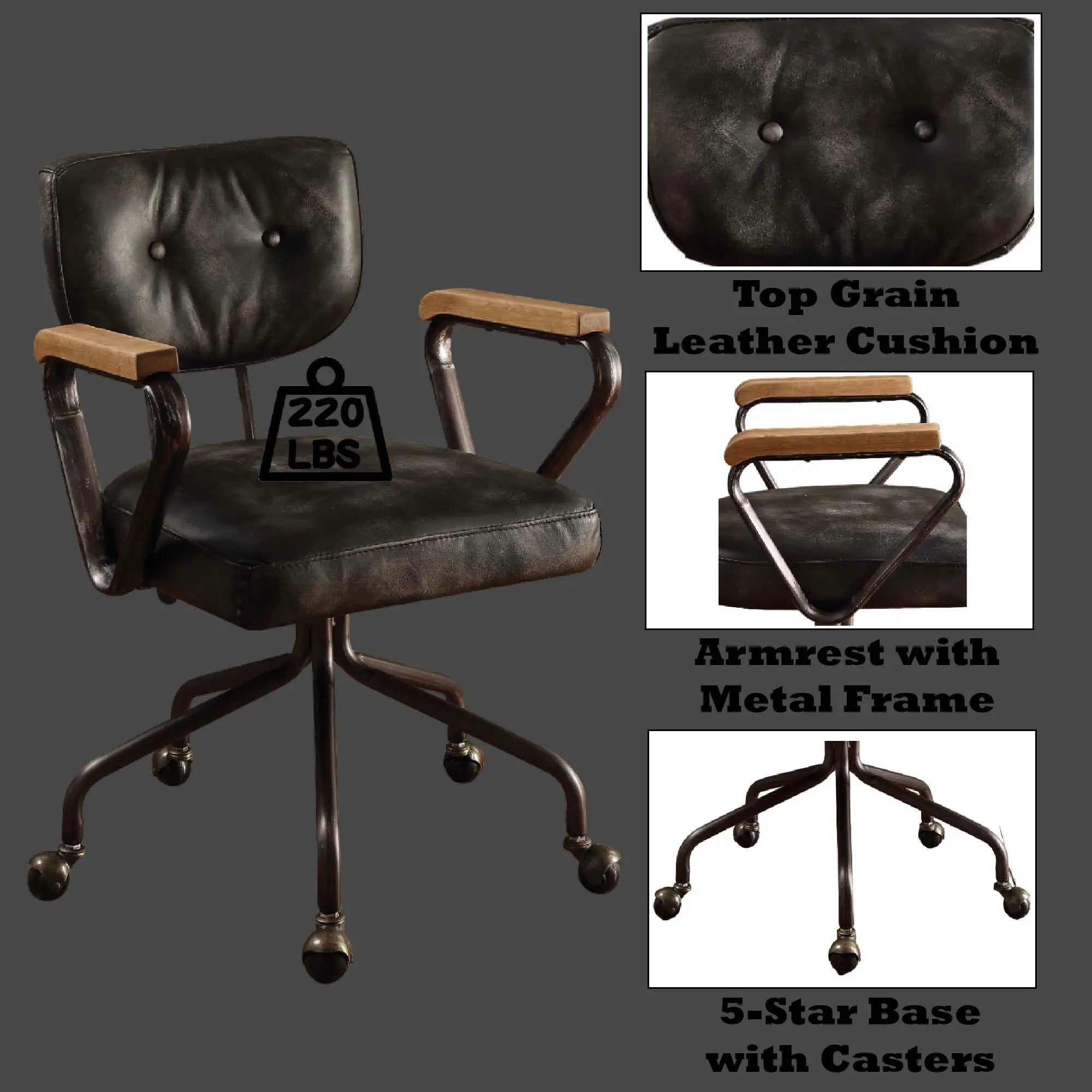Hallie - Top Grain Leather Office Chair - Vintage Black by Unique Piece Furniture