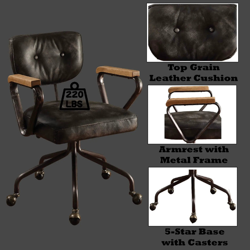 Hallie - Top Grain Leather Office Chair - Vintage Black by Unique Piece Furniture