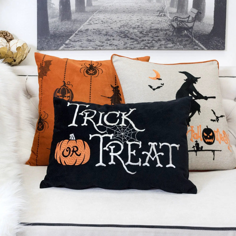 Trick or Treat Halloween Lumbar Pillow – Embroidered by HouseOfZazla