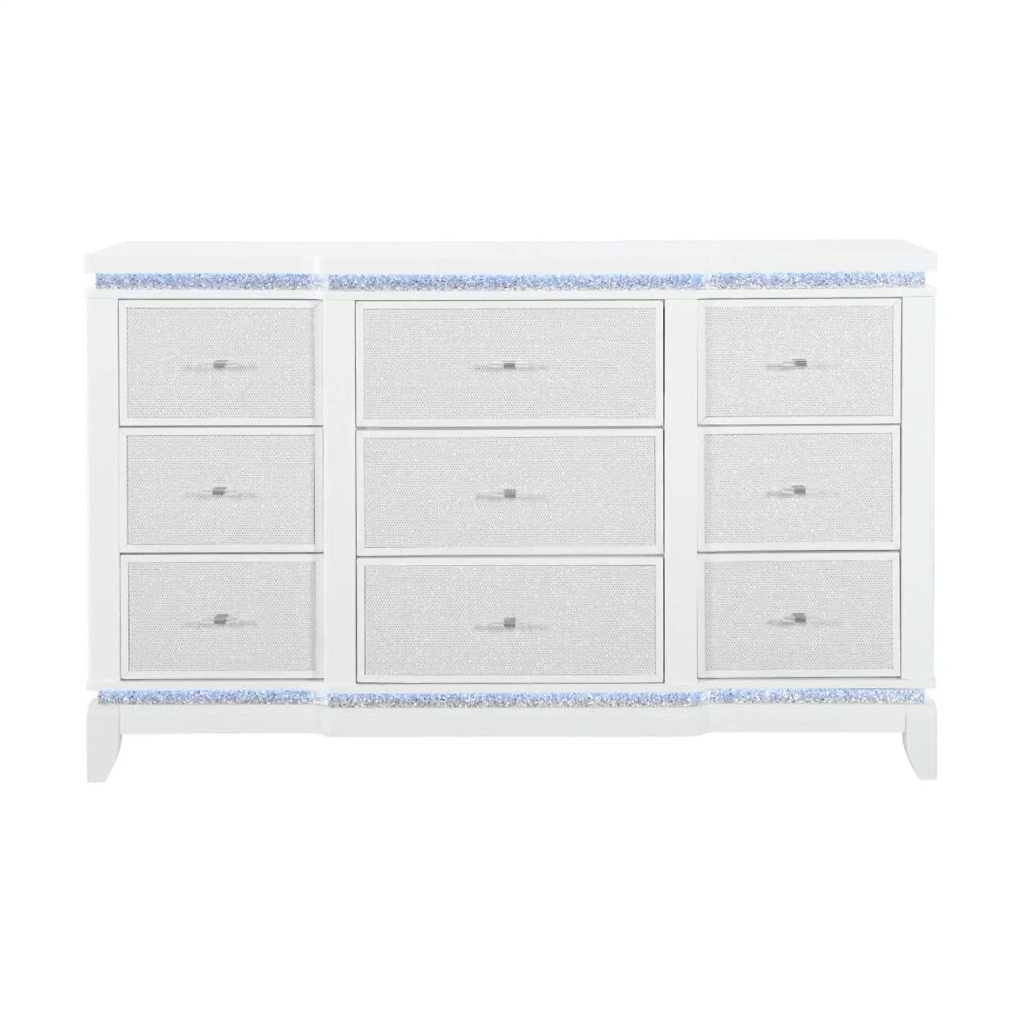 Adalid - Dresser With LED Light And Glittered Drawer Fronts - White by Unique Piece Furniture