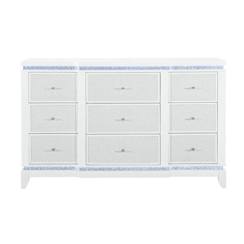 Adalid - Dresser With LED Light And Glittered Drawer Fronts - White by Unique Piece Furniture