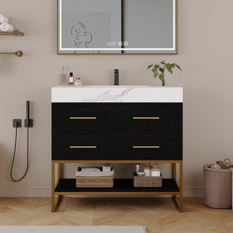 36" Artificial Stone Bathroom Vanity with Ceramic Sink by HouseOfZazla
