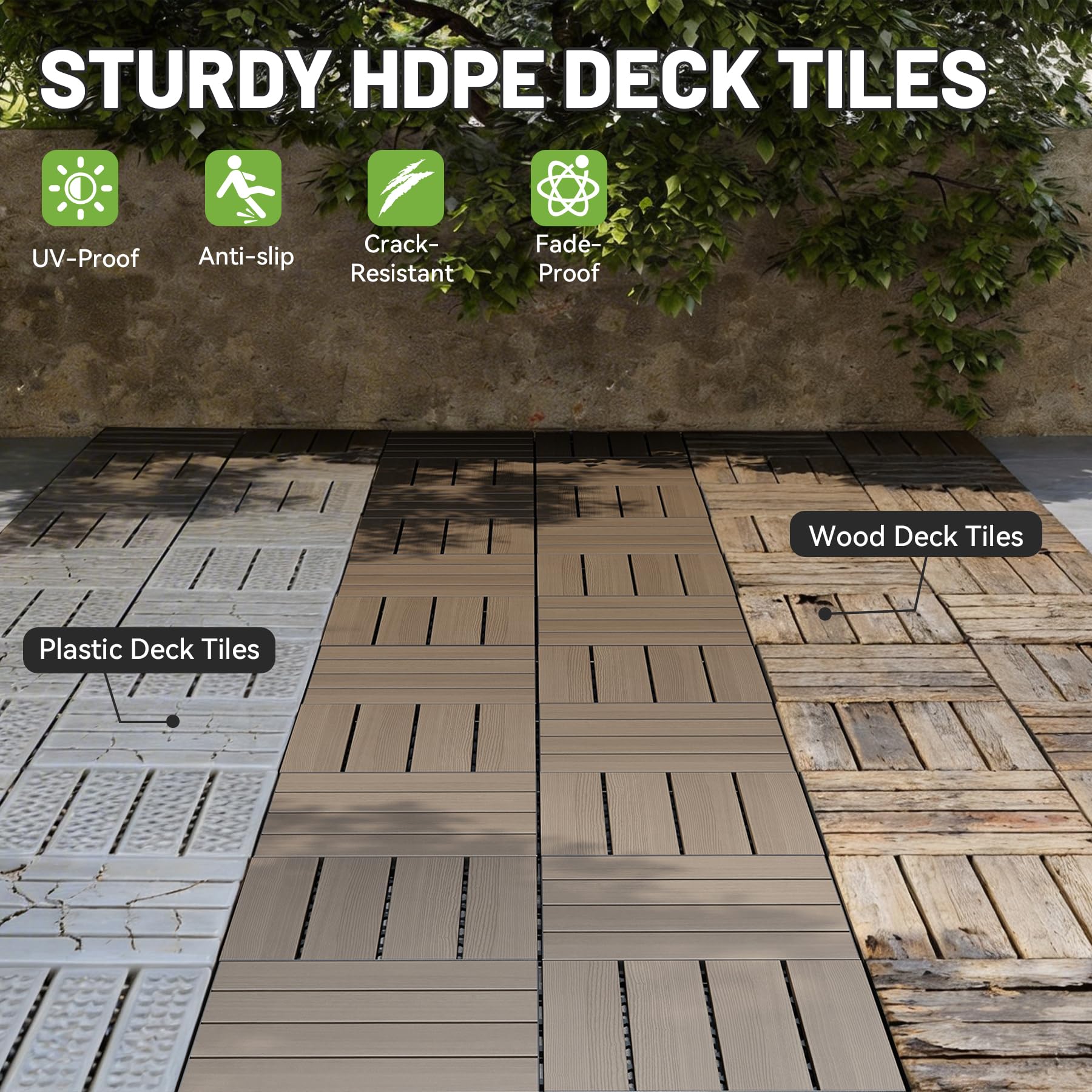 36 Pcs Interlocking Deck Tiles, 12" x 12" HDPE Outdoor Flooring by HouseOfZazla