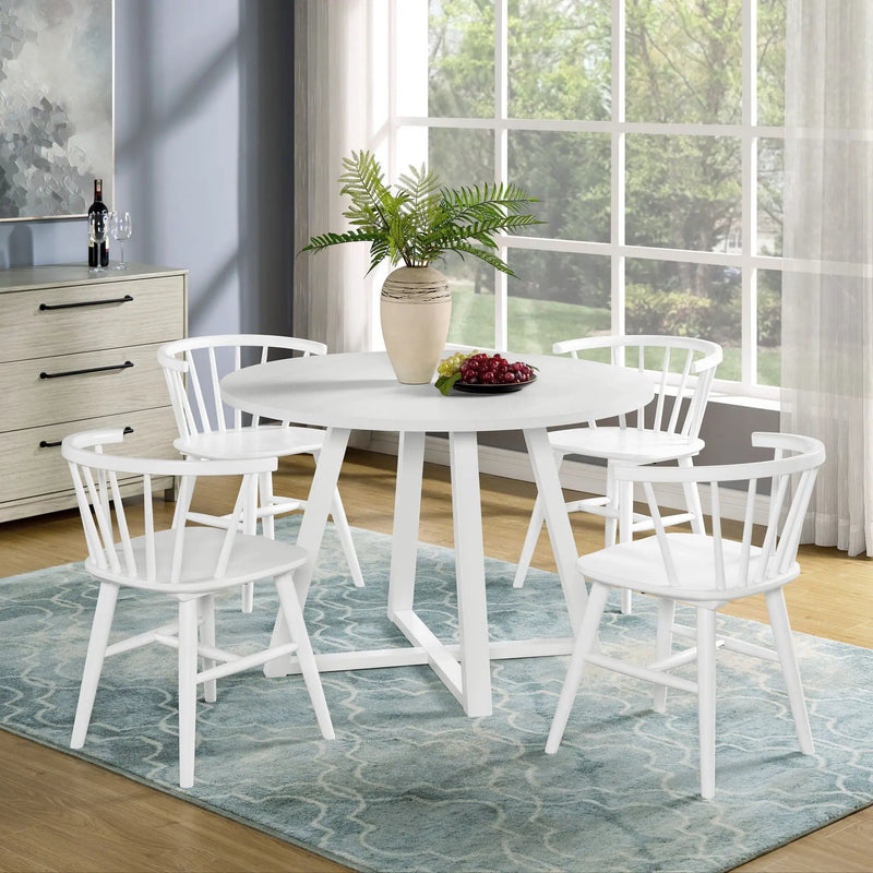 Edo - 5 Piece Dining Set, Trestle Dining Table With 4 Windsor Chairs - White by Unique Piece Furniture
