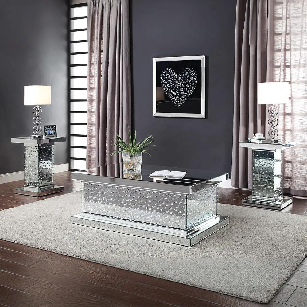 Nysa - 26" End Table - Mirrored & Faux Crystals by Unique Piece Furniture