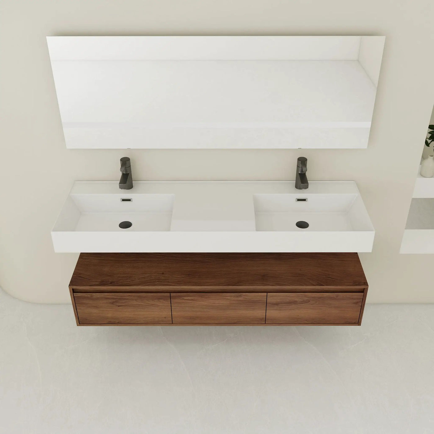 Contemporary Wall Mounted Bathroom Vanity With Dual Resin Sink And Soft Close Drawer by Unique Piece Furniture