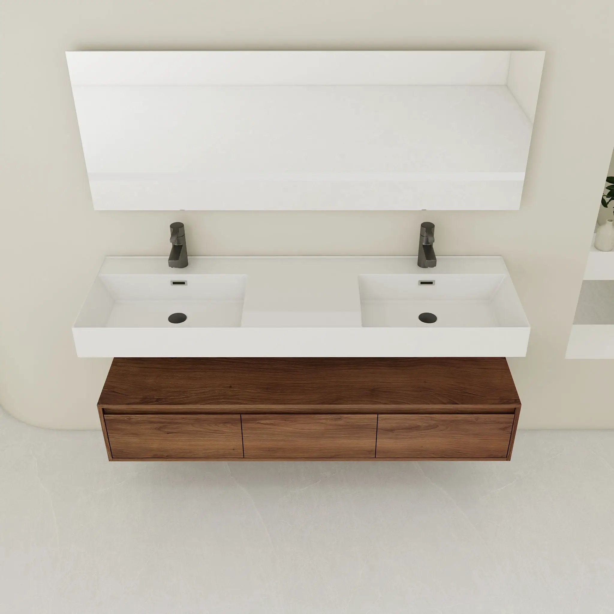 Contemporary Wall Mounted Bathroom Vanity With Dual Resin Sink And Soft Close Drawer by Unique Piece Furniture