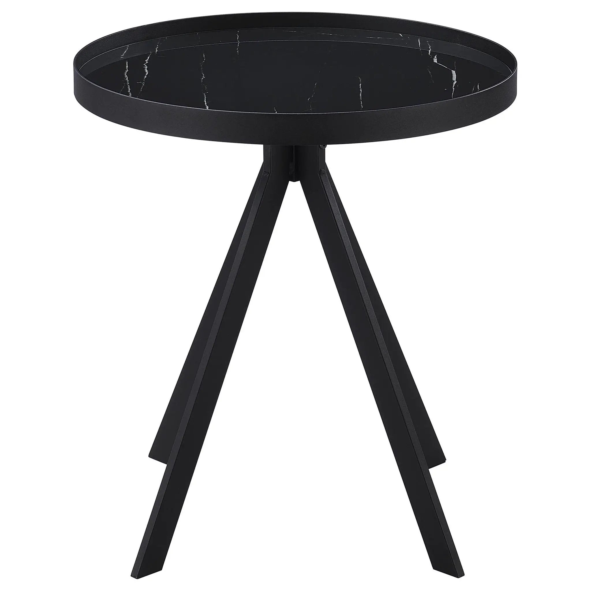 Briggs Round Marble Printed Glass Top End Table Black by Unique Piece Furniture