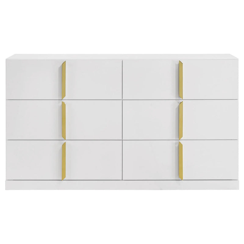 Ines 6-drawer Bedroom Dresser Cabinet White High Gloss by Unique Piece Furniture