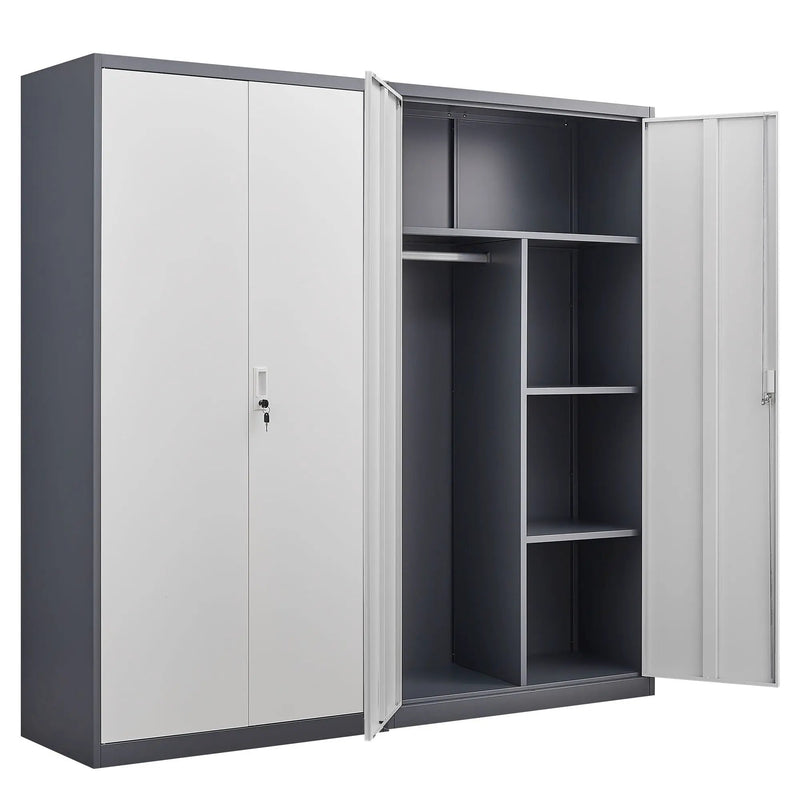 Wardrobe With Hanging Rod And Compartments, Lockable Closet With Locks & Keys For Bedroom - Gray by Unique Piece Furniture