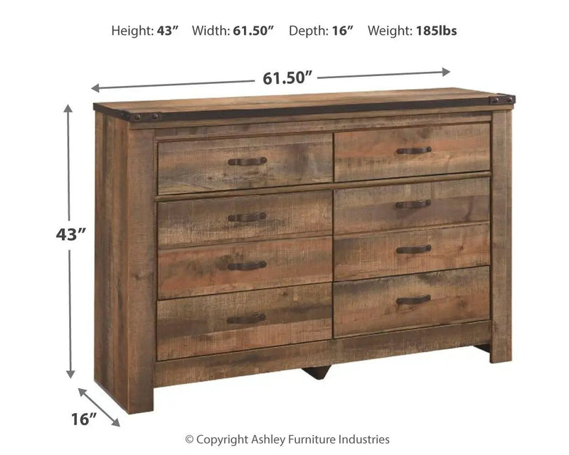 Trinell - Six Drawer Dresser - 61.34" x 15.98" x 42.99" - Brown Dark by Unique Piece Furniture