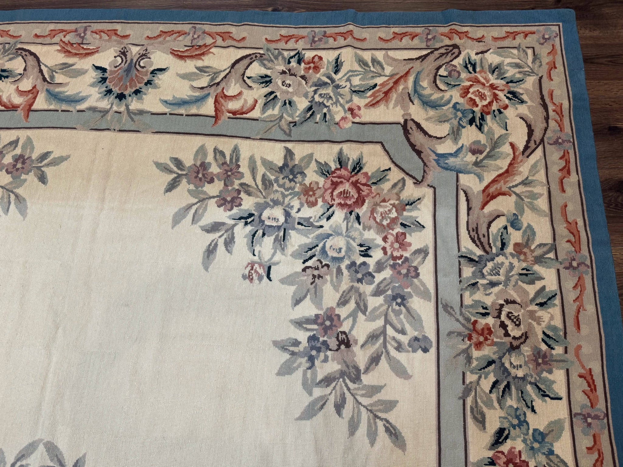 Ivory Needlepoint Rug 8x10, Wool Handmade Carpet by Jewel Rugs
